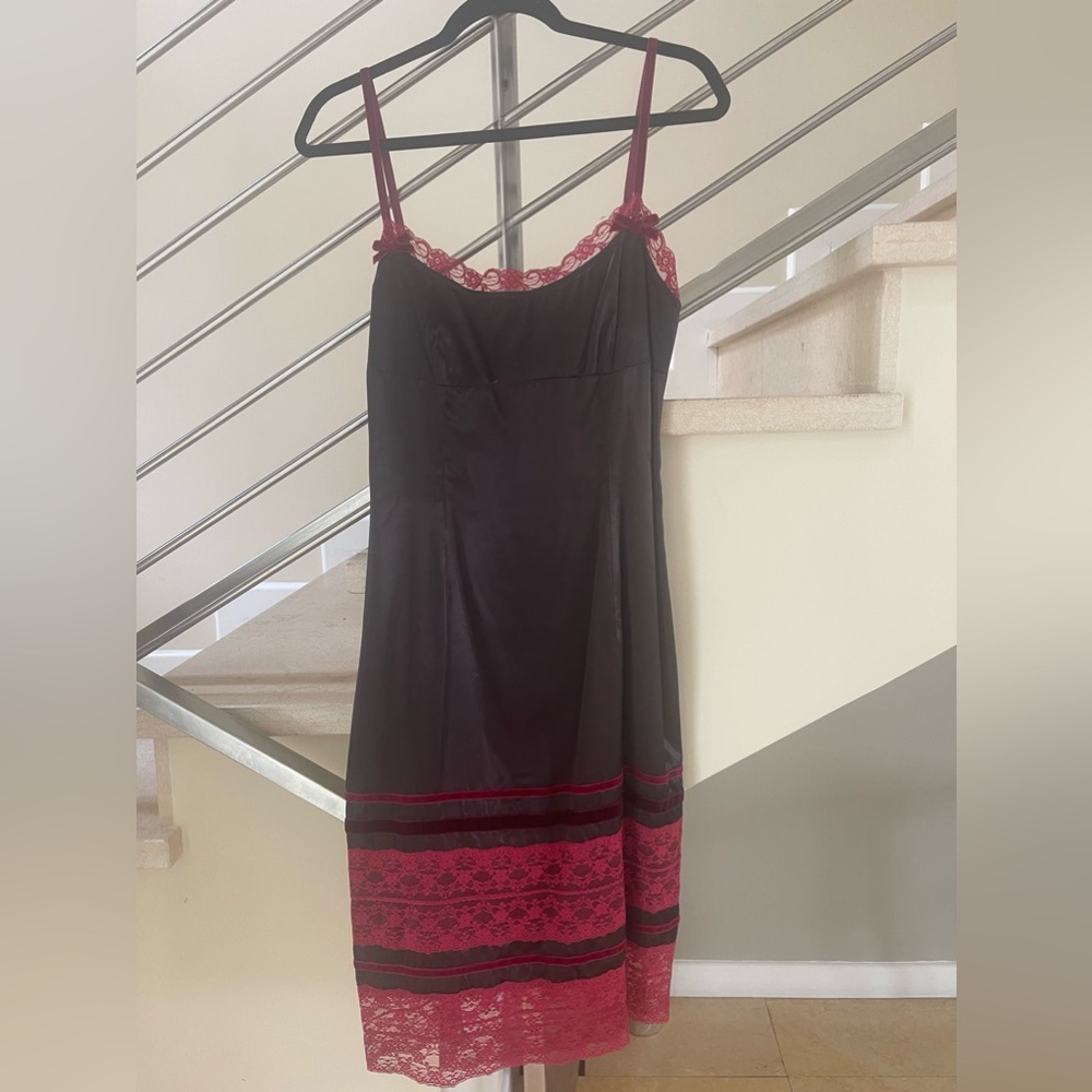 VINTAGE 90’s SEXY brown satin & lace MOSCHINO DRESS